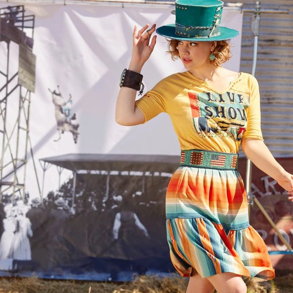 NWT Double D Ranch Pony Show Skirt Bohemian Boho Western Colorful Midi - Picture 1 of 6